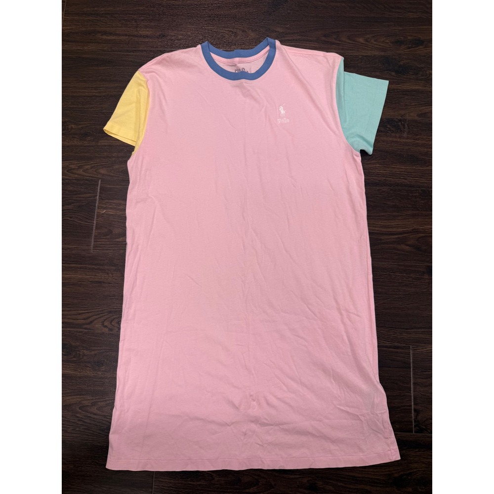 Vintage Style Polo Ralph Lauren Pastel Pink Colorblock Ringer Tee Dress Small